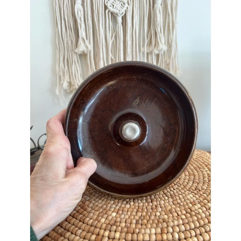 Vintage Wood Nutcracker Bowl with Center Metal Striker (3622)